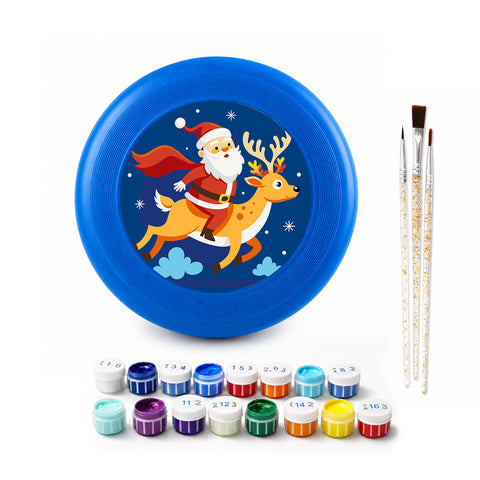 Santa Riding Reindeer Frisbee Kit - paint by numbers frisbee kit with acrylic paints and brushes