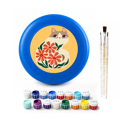 Floral Calico Cat Frisbee Kit - paint by numbers frisbee kit with acrylic paints and brushes