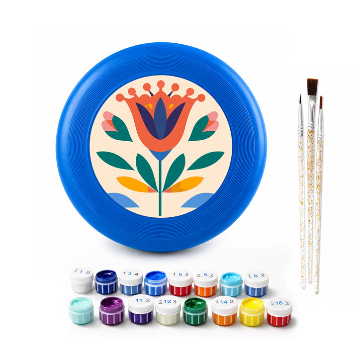Coral Bloom Folk Art Frisbee Kit - paint by numbers frisbee kit with acrylic paints and brushes