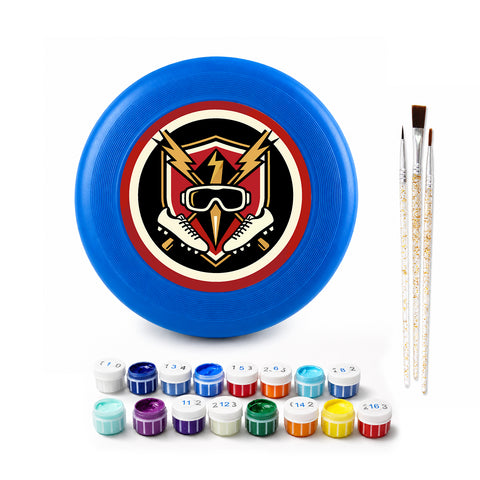 Lightning Gamer Badge Frisbee Kit - paint by numbers frisbee kit with acrylic paints and brushes
