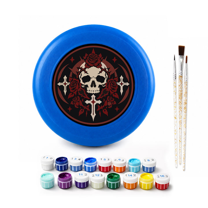 Dark Skull Cross Frisbee Kit - paint by numbers frisbee kit with acrylic paints and brushes