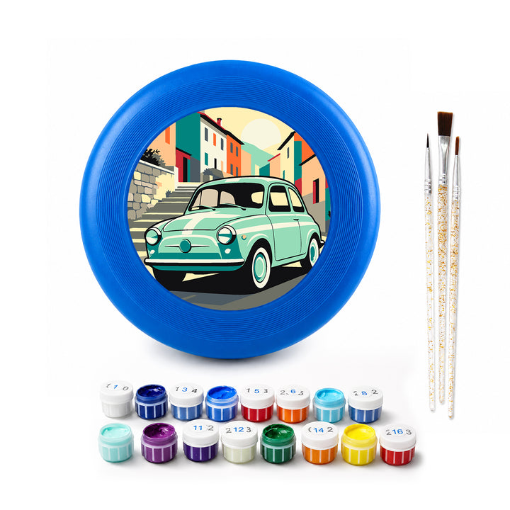 Mint Vintage Car Frisbee Kit - paint by numbers frisbee kit with acrylic paints and brushes