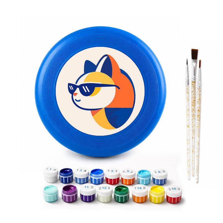 Cool Retro Cat Frisbee Kit - paint by numbers frisbee kit with acrylic paints and brushes
