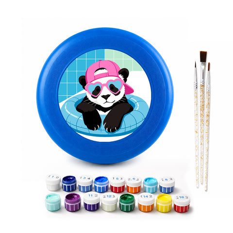 Panda Pool Party Frisbee Kit - paint by numbers frisbee kit with acrylic paints and brushes