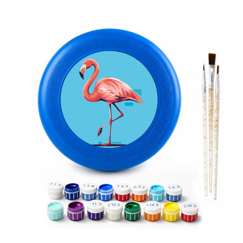Flamingo Pose Frisbee Kit - paint by numbers frisbee kit with acrylic paints and brushes