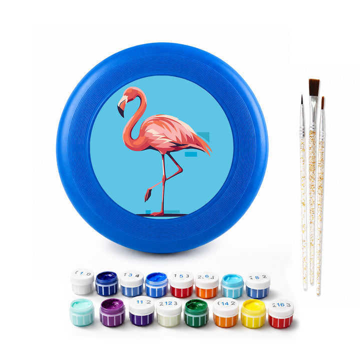 Flamingo Pose Frisbee Kit - paint by numbers frisbee kit with acrylic paints and brushes
