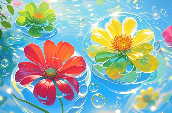 Paint by Numbers：Floral Bubble Dreams Colorful Flowers Lightly Floating in Water DIY Paint by Numbers Kit