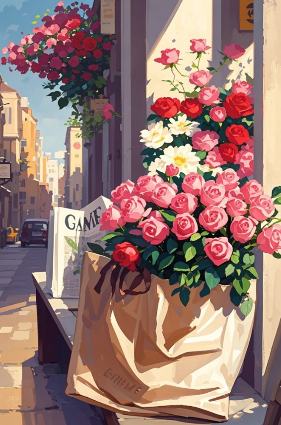 Paint by Numbers：Floral Corner Fragrance in a Shopping Bag, Floral Surprise at the City Corner DIY Paint by Numbers Kit