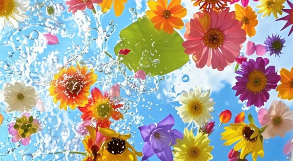 Paint by Numbers：Floral Water Dance Vibrant Flowers and Splashing Water's Vitality DIY Paint by Numbers Kit