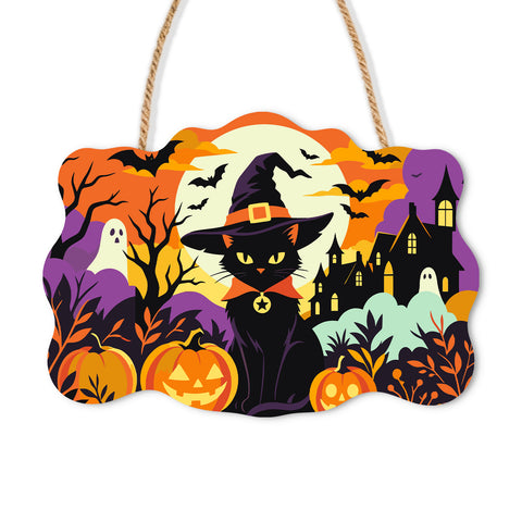 Halloween Witch Cat Door Sign - Paint by Numbers wooden door sign kit photo 3