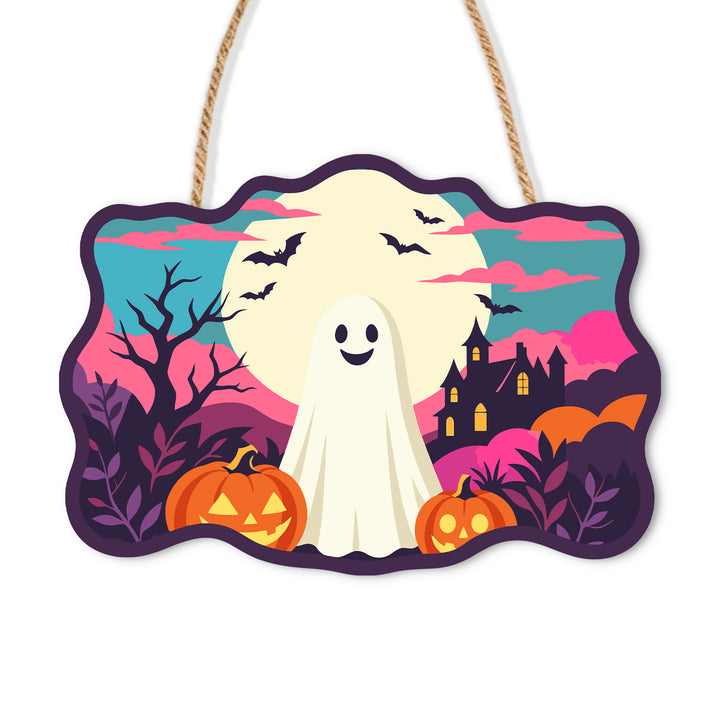 Halloween Happy Ghost Door Sign - Paint by Numbers wooden door sign kit photo 3