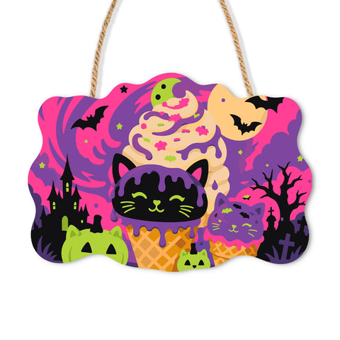 Halloween Ice Cream Cat Door Sign - Paint by Numbers wooden door sign kit photo 3