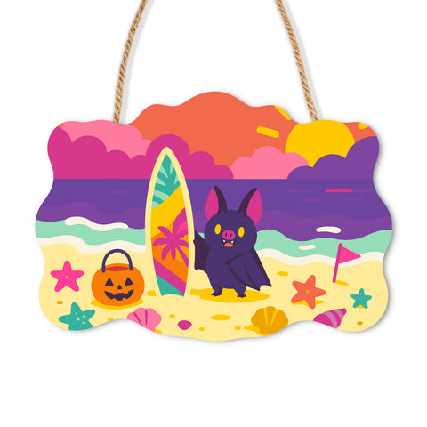 Halloween Surfing Bat Door Sign - Paint by Numbers wooden door sign kit photo 3