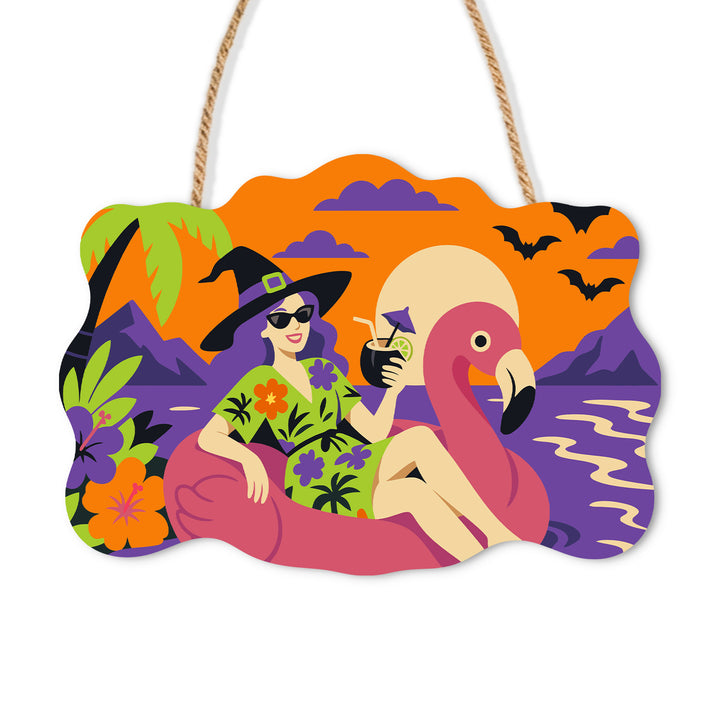 Halloween Witch Flamingo Door Sign - Paint by Numbers wooden door sign kit photo 3