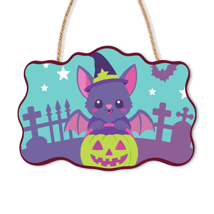 Halloween Trick or Treat Bat Door Sign - Paint by Numbers wooden door sign kit photo 3