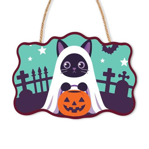 Halloween Trick or Treat Cat Door Sign - Paint by Numbers wooden door sign kit photo 3