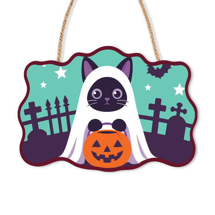 Halloween Trick or Treat Cat Door Sign - Paint by Numbers wooden door sign kit photo 3