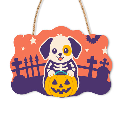 Halloween Trick or Treat Puppy Door Sign - Paint by Numbers wooden door sign kit photo 3