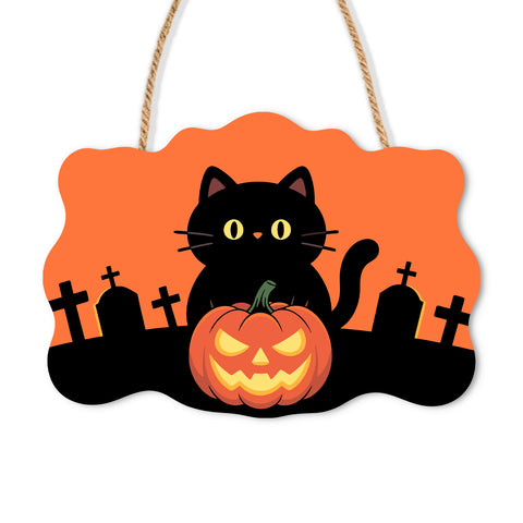 Halloween Cat Pumpkin Door Sign - Paint by Numbers wooden door sign kit photo 3