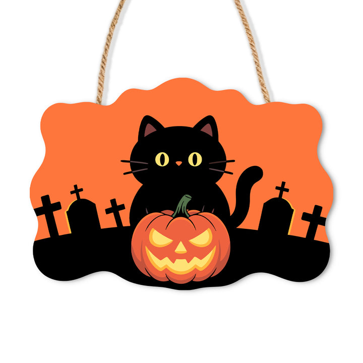 Halloween Cat Pumpkin Door Sign - Paint by Numbers wooden door sign kit photo 3