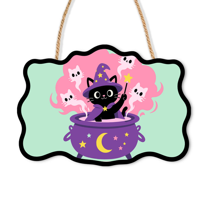 Halloween Wizard Cat Door Sign - Paint by Numbers wooden door sign kit photo 3