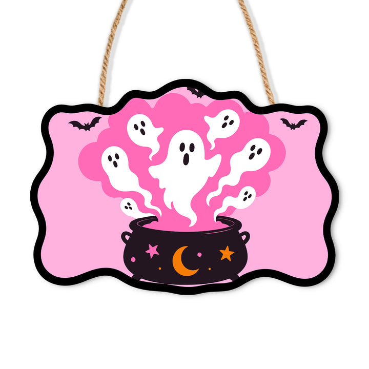 Halloween Ghost Cauldron Door Sign - Paint by Numbers wooden door sign kit photo 3