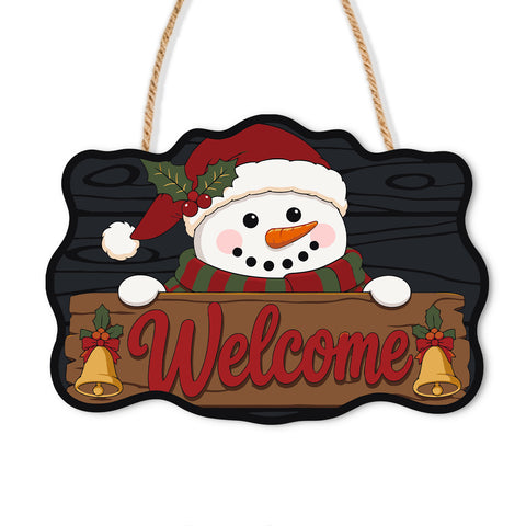 Christmas Snowman Santa Hat Door Sign - Paint by Numbers wooden door sign kit
