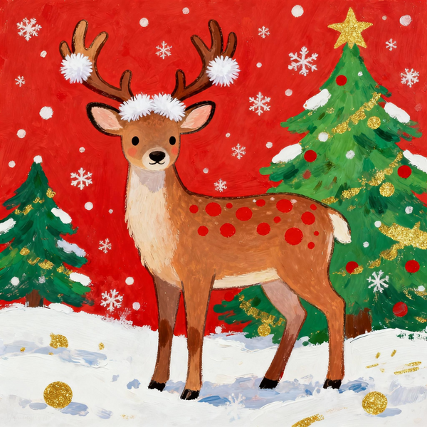 Paint by Numbers: Gilded Territory of Red-spotted Deer in Christmas