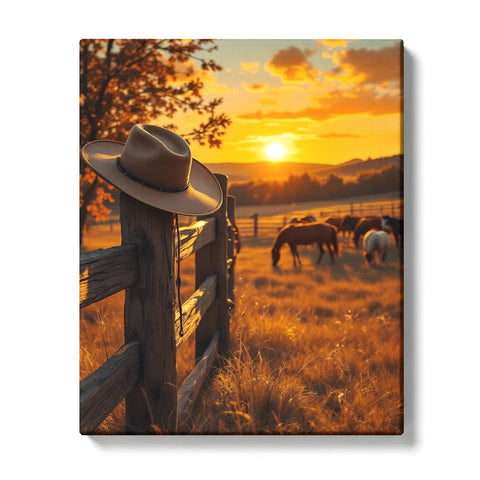 Cowboy Hat on Ranch Fence at Sunset Paint by Numbers Kit For Adults