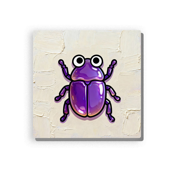 Shiny Purple Beetle on Cream Brushstrokes – Playful Glow & Tiny Bush Friends Paint by Numbers Kit | PaintEasy
