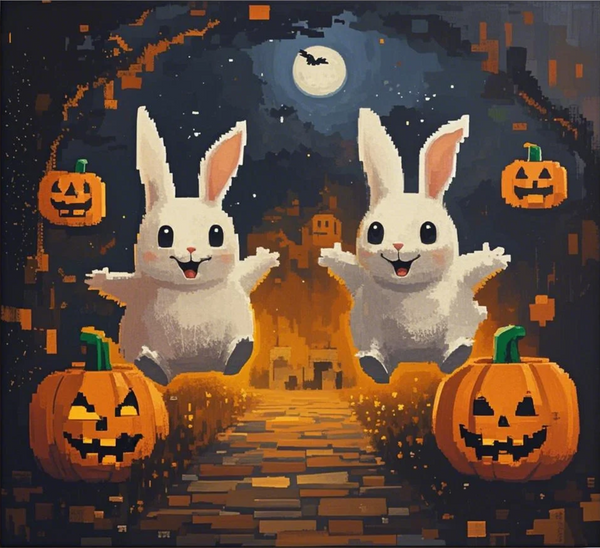 Paint by Numbers：Halloween Cute Night Painting the Adorableness and Joy of Bunnies and Jack-o'-Lanterns Under the Moonlight with Color DIY Art Kit