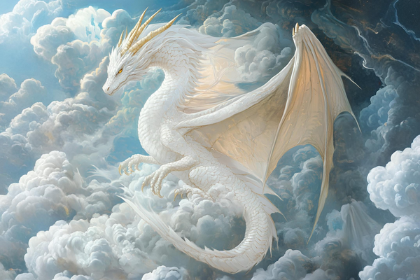 Paint by Numbers：Healing Fantasy Painting - Guardian of the Clouds Serenity and Hope Brought by the White Dragon