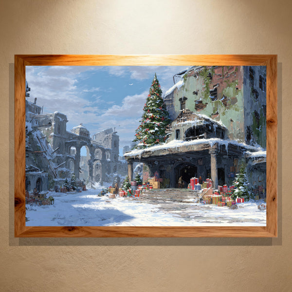 Hope After the End Paint by Numbers | Post-Apocalyptic Christmas Tree in Snowy Ruins | PaintEasy