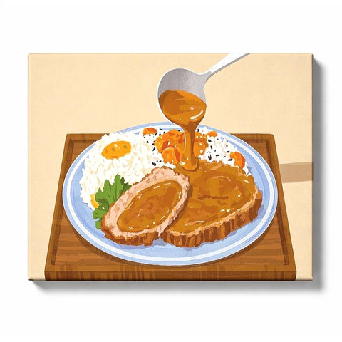 Crispy Cutlet with Curry Sauce and Rice Paint by Numbers Kit For Adults