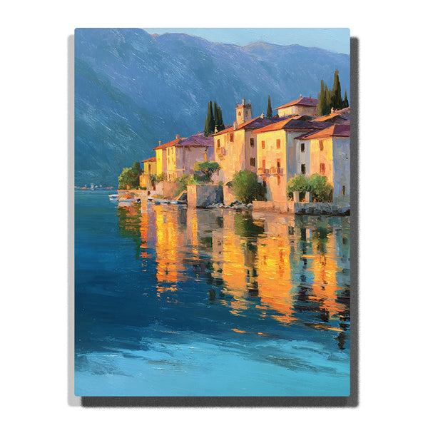 Golden Shores Village – Lake Como Italy Paint by Numbers Kit | PaintEasy