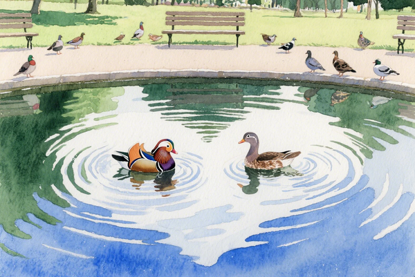 Paint by Numbers：Lakeside Serenity Mandarin Ducks