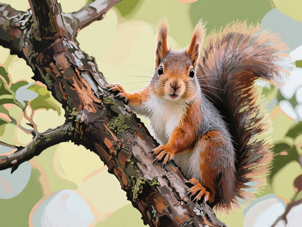 Paint by Numbers：Lively Squirrel Curious Explorer on a Branch DIY Paint by Numbers Kit