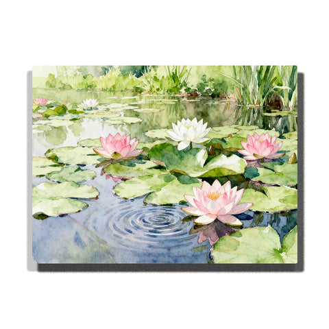 Lotus Flower Paint by Numbers For Adults featuring pink and white lotus blooms, layered green lily pads, soft water reflections and circular ripples in a tranquil garden pond
