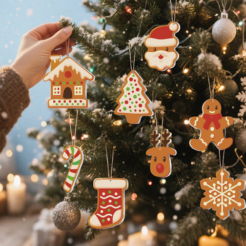 Christmas gingerbread style paint by numbers ornaments set (8 in) including Santa, gingerbread man, house, reindeer, candy cane, stocking, tree and snowflake with supplies — PaintEasy Beginner Friendly - Easy & Fast Paint by Numbers artwork