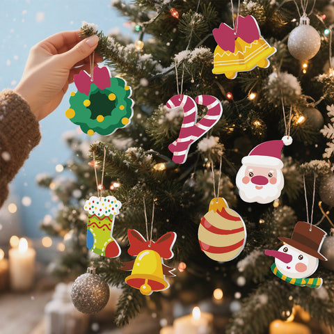 Christmas paint by numbers ornaments set (8 in) including bell, Santa, wreath, bauble, stocking, candy cane and snowman with supplies — PaintEasy Beginner Friendly - Easy & Fast Paint by Numbers artwork