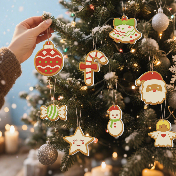 Christmas gingerbread style paint by numbers ornaments set (8 in) including bell, Santa, bauble, snowman, candy, star, candy cane and angel with supplies — PaintEasy Beginner Friendly - Easy & Fast Paint by Numbers artwork