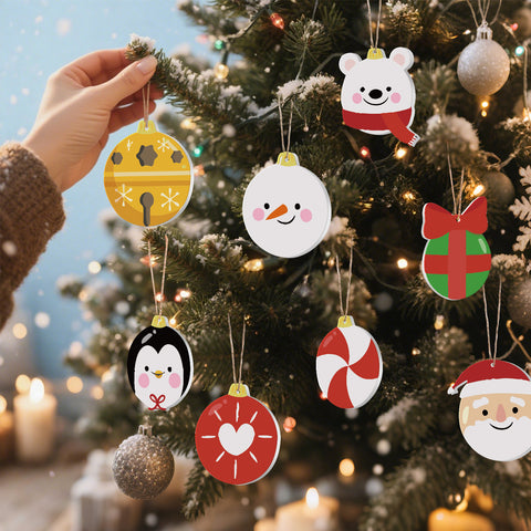 Christmas paint by numbers ornaments set (8 in) including polar bear, gift box, bauble, peppermint, penguin, heart, snowman and Santa with supplies — PaintEasy Beginner Friendly - Easy & Fast Paint by Numbers artwork