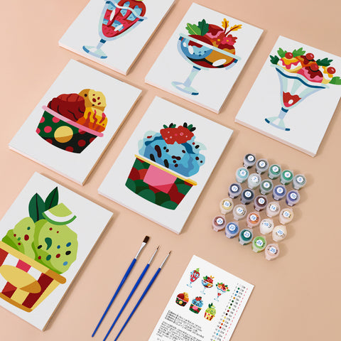 Vibrant Ice Cream Glass Mini Set (6 in) Paint by Numbers Kit For Beginners