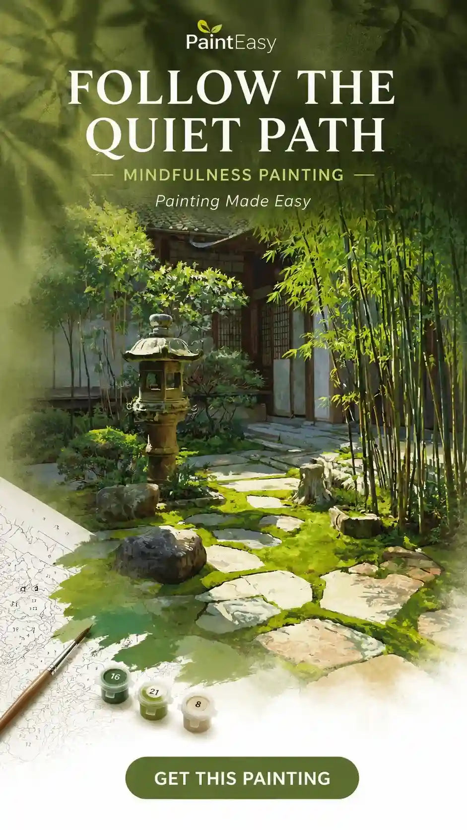 Peaceful bamboo garden path paint-by-numbers kit