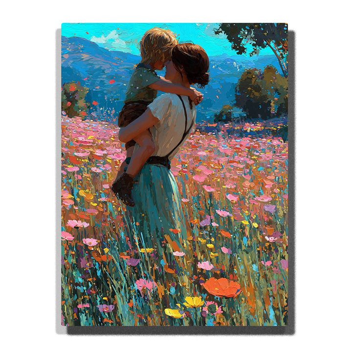 Mother Holding Her Child in a Flower Field – Mother’s Day Paint by Numbers Kit