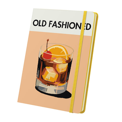 Classic Old Fashioned cocktail with orange slice, cherry and whiskey rocks glass Notebook Paint by Numbers Kit with yellow or pink cover options by PaintEasy