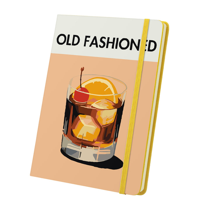 Classic Old Fashioned cocktail with orange slice, cherry and whiskey rocks glass Notebook Paint by Numbers Kit with yellow or pink cover options by PaintEasy