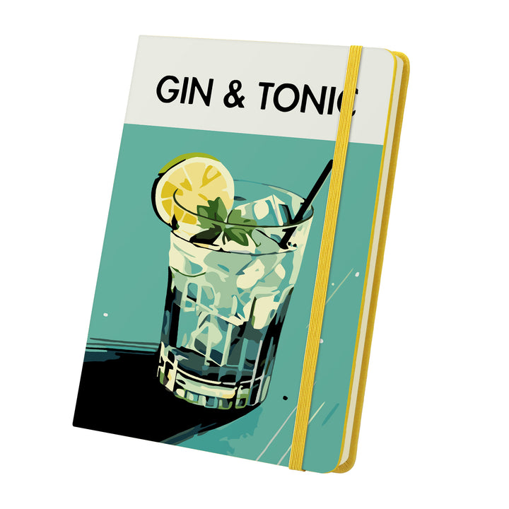 Classic gin and tonic with lemon slice, fresh herbs and ice Notebook Paint by Numbers Kit featuring a tumbler glass and yellow or pink cover options by PaintEasy
