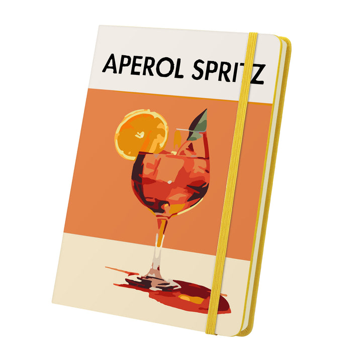 Classic Aperol Spritz with orange slice Notebook Paint by Numbers Kit featuring a wine glass cocktail and yellow or pink cover options by PaintEasy