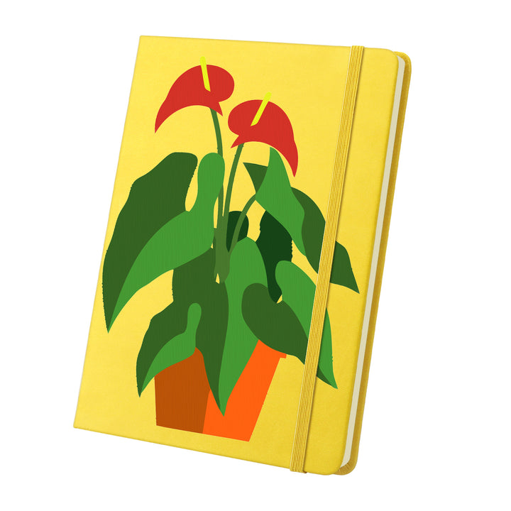 Red anthurium plant with green leaves Notebook Paint by Numbers Kit with yellow and pink cover options by PaintEasy